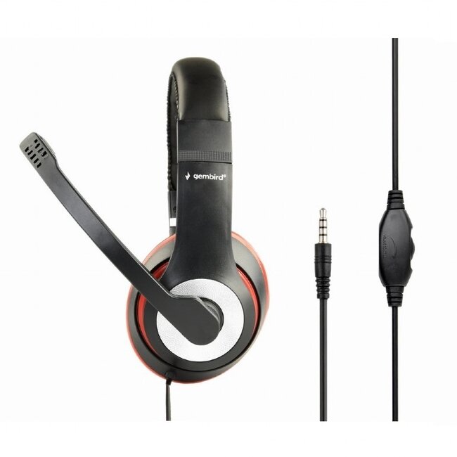 Gembird Komfortabler Stereo On-Ear Kopfhörer - 1x 3,5mm 4-poliger Klinkenstecker / Schwarz/Rot - 1,8 m