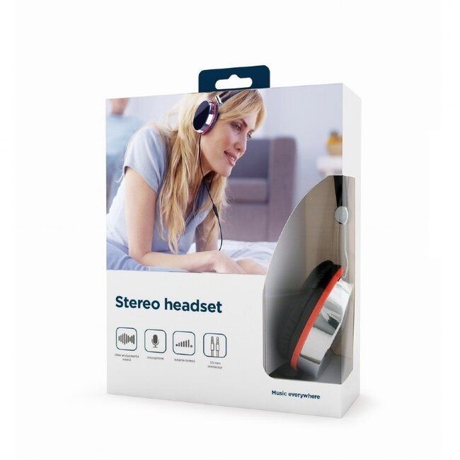 Gembird Stereo On-Ear Headset mit Mikrofon, 2x 3,5mm Klinke, Schwarz/Rot, 1,5m