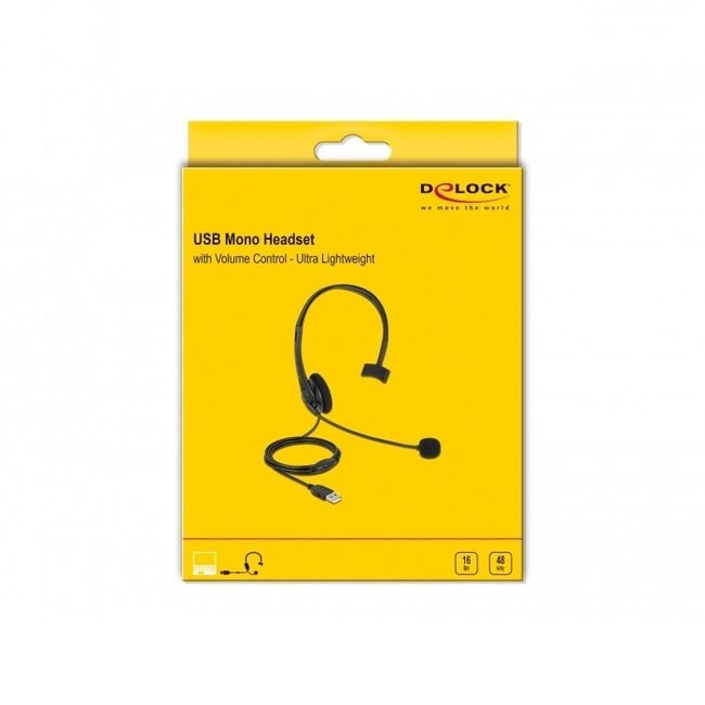 DeLOCK ultraleichter Mono On-Ear Headset - USB-A / Schwarz - 2,4 m