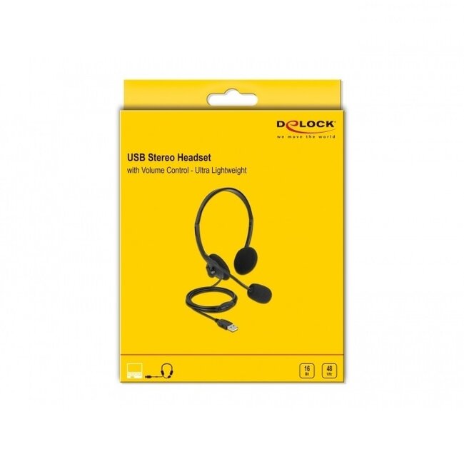 DeLOCK ultraleichter Stereo On-Ear Kopfhörer - USB-A / Schwarz - 2,4 m