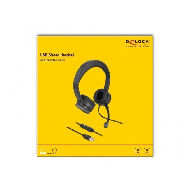 DeLOCK Komfortabler Stereo On-Ear Headset - USB-A / Schwarz - 1,5 m