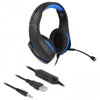 DeLOCK DeLOCK Gaming Stereo Over-Ear Headset - 3,5mm 4-poliger Klinkenstecker (inkl. Adapter) - Schwarz/Blau - 2,1 m