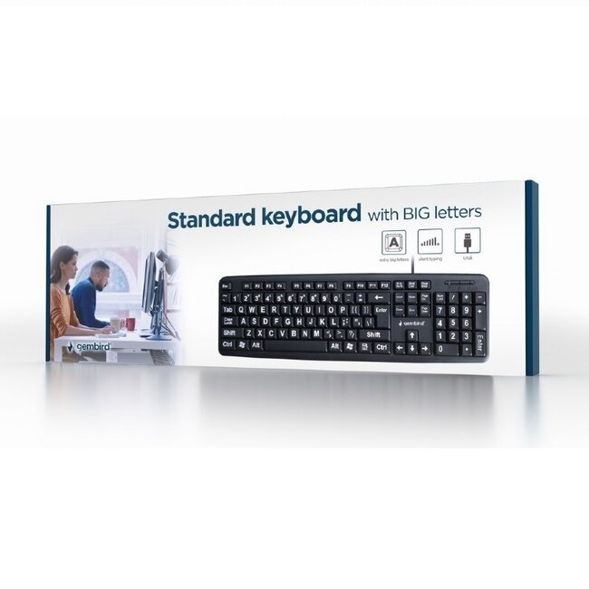 Gembird USB-Kabeltastatur mit großen Buchstaben - QWERTY (US) / Schwarz - 1,5 m