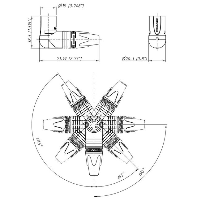 Neutrik NC4MRX-B XLR 4-poliger Winkelstecker - vergoldet / schwarz