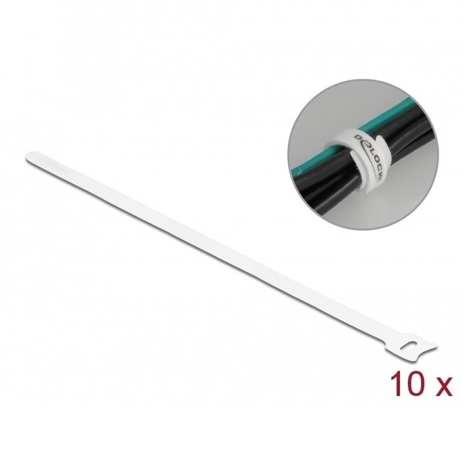 Klettband Kabelbinder 300 x 12 mm / Weiß (10 Stück)