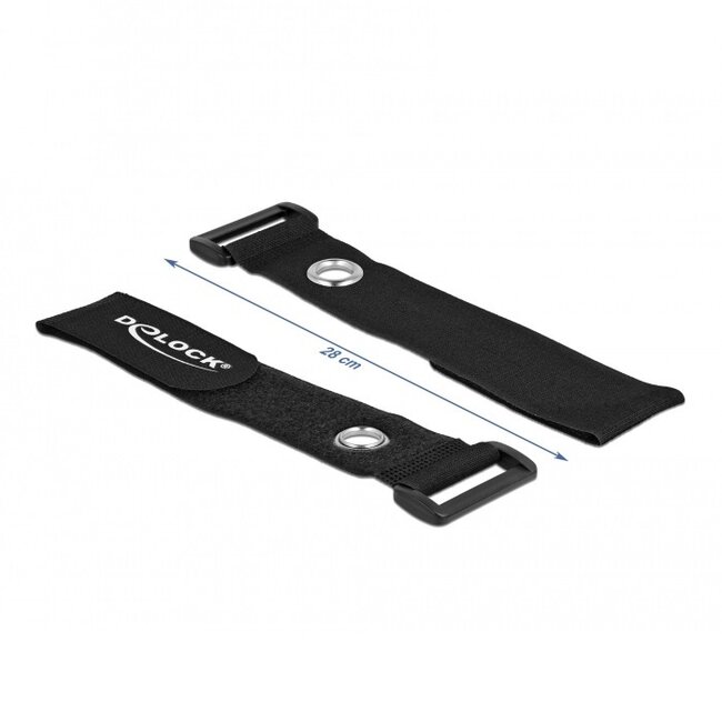 Klettband Kabelbinder mit Schnalle und Ring 280 x 38mm schwarz (3 Stück)