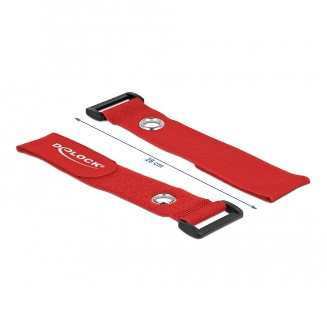 Klettband-Kabelbinder mit Schnalle und Ring 280x38mm Rot (3 Stück)