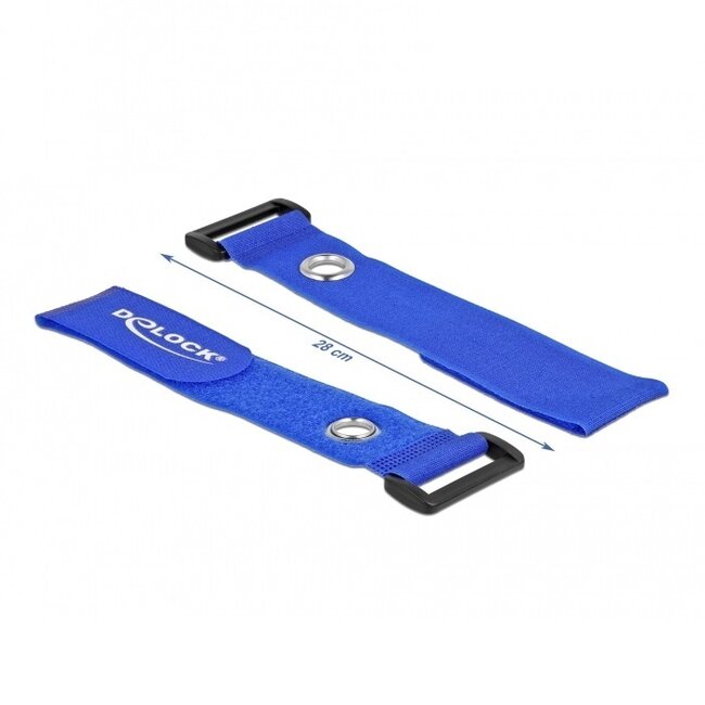 Klettband-Kabelbinder mit Schnalle und Ring 280 x 38mm Blau (3 Stück)