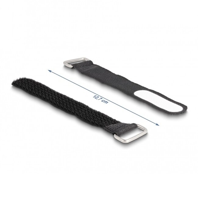 Klettband Kabelbinder mit Schnalle und Etikett 127 x 20mm / Schwarz (5 Stück)