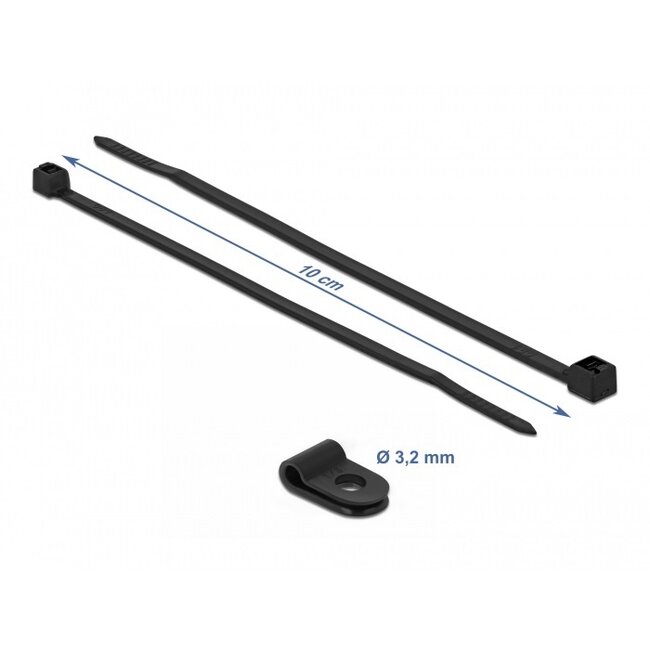 Kabelbinder mit Montageclip | 100 x 2,5mm | Schwarz | 10 Stück