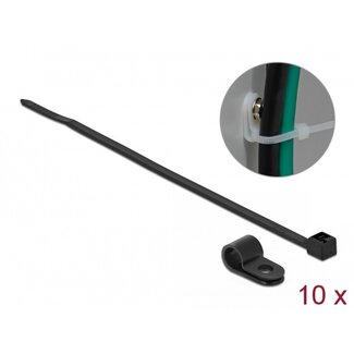 DeLOCK Kabelbinder mit Montageclip | 150 x 2,5 mm | Schwarz | 10 Stück