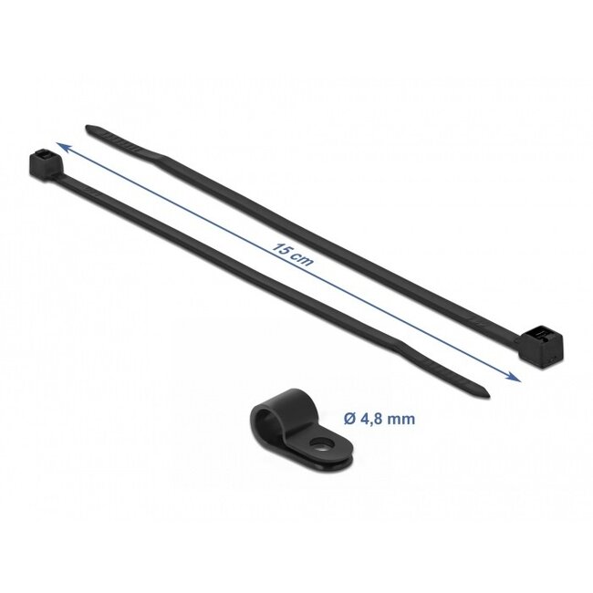 Kabelbinder mit Montageclip | 150 x 2,5 mm | Schwarz | 10 Stück