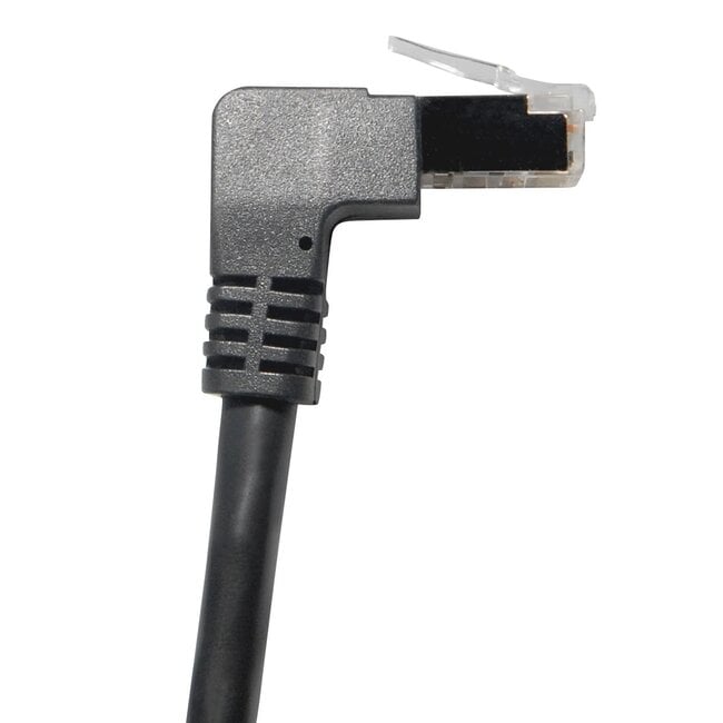 S/FTP CAT6a 10-Gigabit Netzwerkkabel 90° oben / gerade / schwarz - 2 Meter