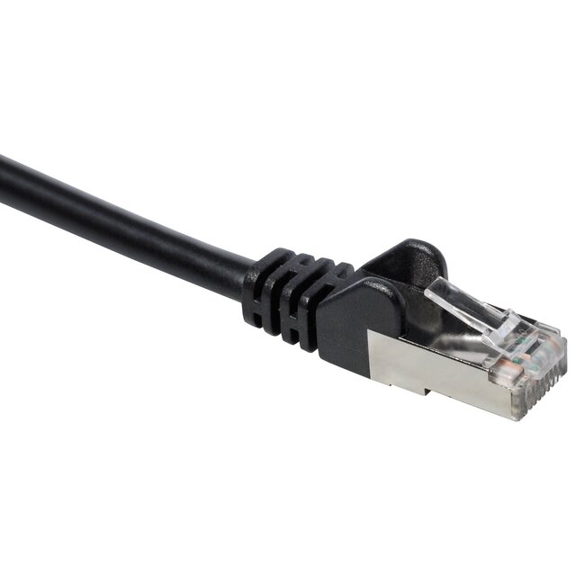 S/FTP CAT6a 10-Gigabit Netzwerkkabel 90° Stecker oben / gerade / schwarz - 5 m