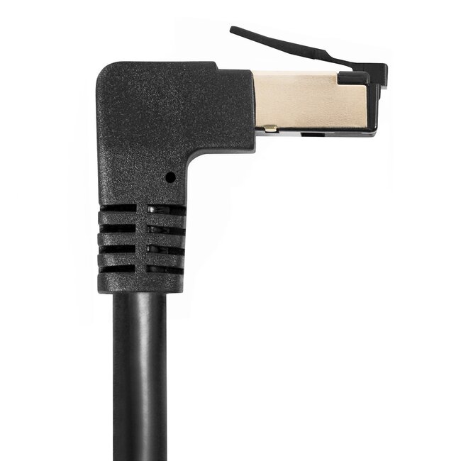 S/FTP CAT8.1 40Gbit Netzwerkkabel 90° Stecker oben / gerade / schwarz - LSZH - 1m