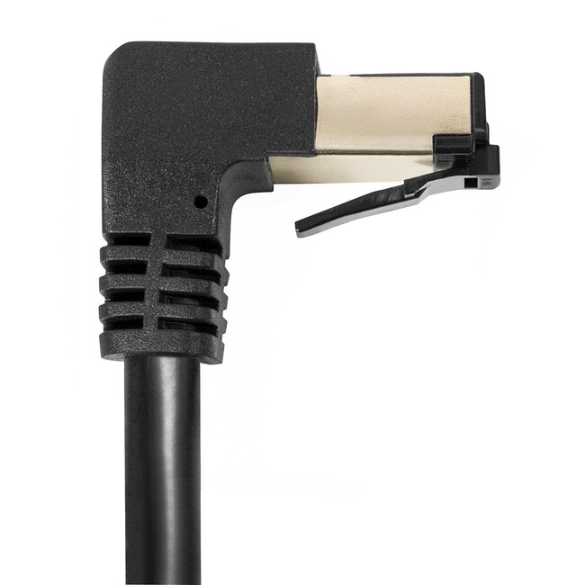 S/FTP CAT8.1 40Gbit Netzwerkkabel 90° abwärts / gerade schwarz - LSZH - 0,5m