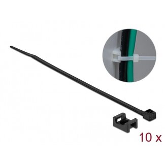 DeLOCK Kabelbinder mit Halterung | 200 x 3,6 mm | Schwarz | 10 Stück
