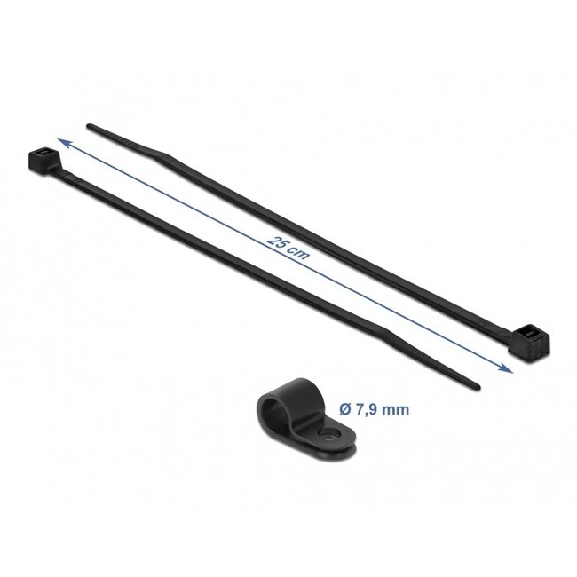 Kabelbinder mit Montageclip | 250 x 3,6 mm | Schwarz | 10 Stück