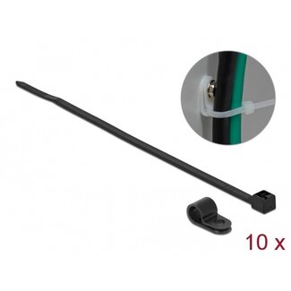 DeLOCK Kabelbinder mit Montageclip | 200 x 3,6 mm | Schwarz | 10 Stück