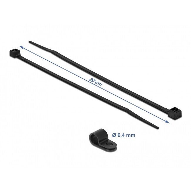 Kabelbinder mit Montageclip | 200 x 3,6 mm | Schwarz | 10 Stück