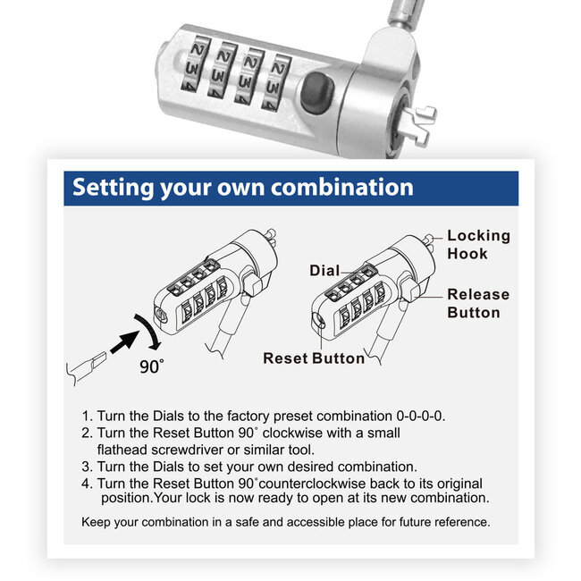 ACT Notizbuchschloss mit Zahlencode - Nano Schloss (2,5 x 6 mm) / Silber - 2 Meter