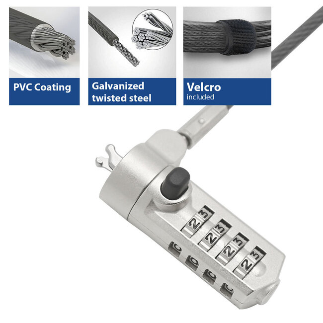 ACT Notizbuchschloss mit Zahlencode - Noble Wedge Schloss (3,2 x 4,5 mm) / Silber - 2 Meter