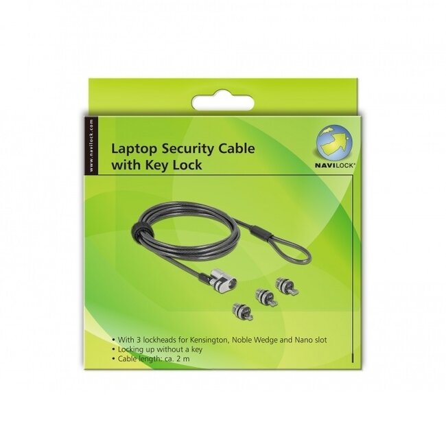 Navilock 3-in-1 Notebook-Schloss mit Schlüssel / Schwarz - 2 Meter