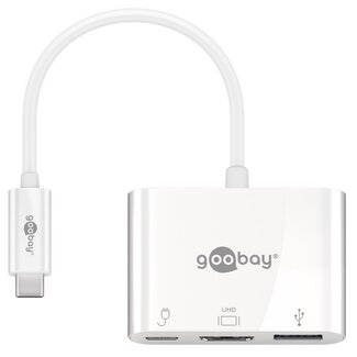 Goobay Goobay USB-C auf HDMI 4K 30Hz, USB-A & USB-C PD 60W Adapter, weiß - 0,15 m