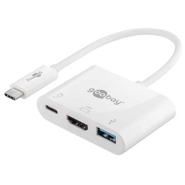 Goobay USB-C auf HDMI 4K 30Hz, USB-A & USB-C PD 60W Adapter, weiß - 0,15 m