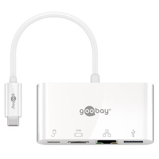 Goobay Goobay USB-C auf HDMI 4K 30Hz, USB-A, USB-C PD 60W & RJ45 Adapter, Weiß - 0,15 m