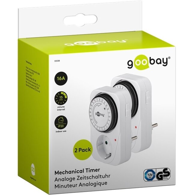 Goobay 2er-Set mechanische Zeitschaltuhr (96 Schaltvorgänge/24h) - für Innen - Weiß