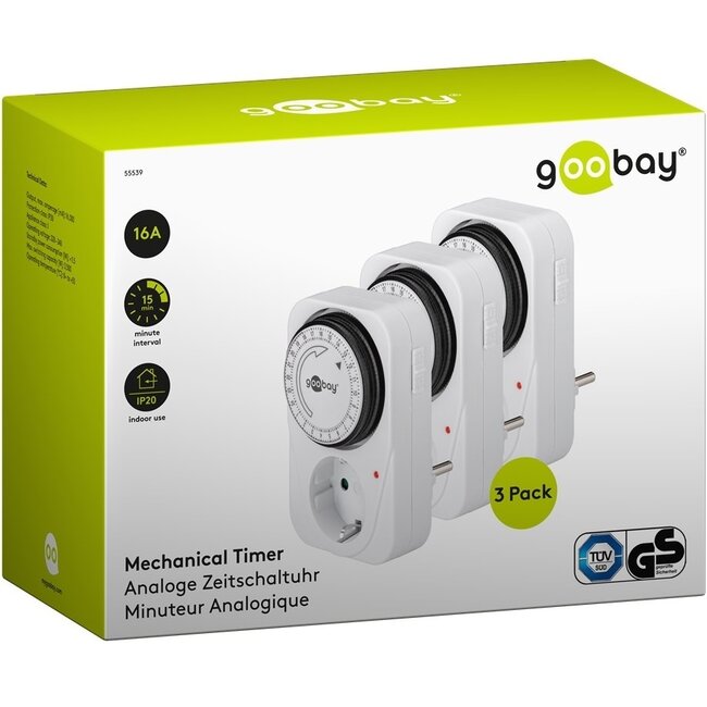 Goobay 3er-Set mechanische Zeitschaltuhren (96 Schaltungen/24h) - für Innen - Weiß