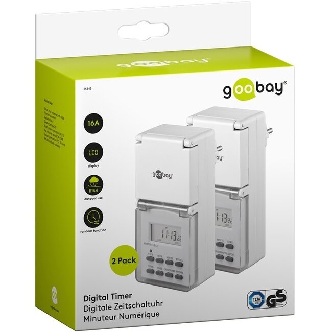 Goobay Digitale Zeitschaltuhr 2er-Set - 10 Programme/Woche - IP44 Außen - Weiß
