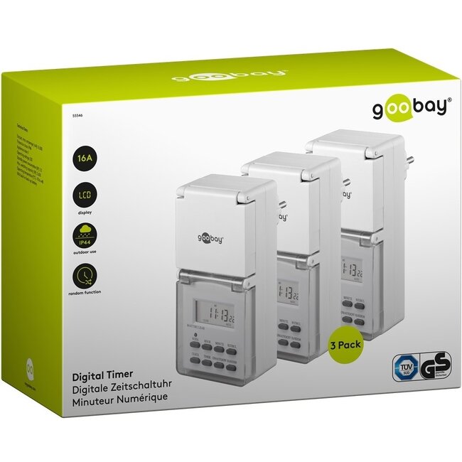 Goobay Digitale Zeitschaltuhr 3er-Set - 10 Programme/Woche - IP44 Außen - Weiß