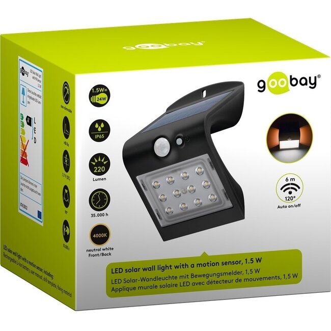 Goobay Solar-LED-Wandlampe mit Bewegungsmelder für außen - 1,5W / schwarz