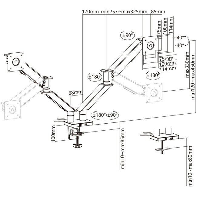 My Wall Schwenkarm für 2 Monitore bis 35 Zoll / interaktiv / 2 USB-Anschlüsse / schwarz/rot