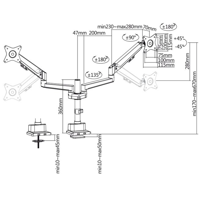 My Wall Monitorhalterung für 2 Bildschirme bis 32 Zoll / interaktiv / schwarz