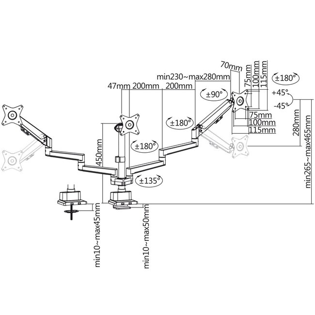 My Wall Schwenkbare 3-Monitor-Halterung bis 30 Zoll / Interaktiv / Schwarz