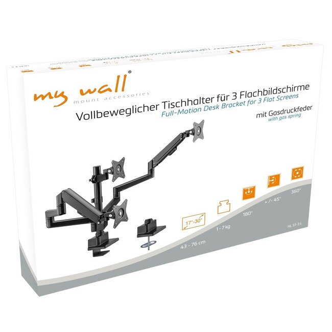 My Wall Schwenkbare 3-Monitor-Halterung bis 30 Zoll / Interaktiv / Schwarz