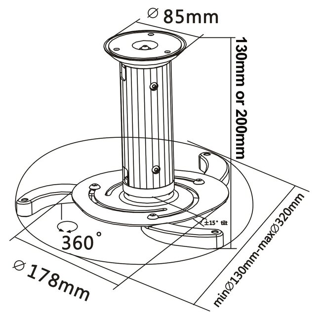 My Wall Deckenhalterung für Projektoren niedrige Decken - 13/20 cm - Weiß