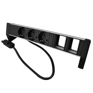 Plenty Plenty Desktop-Steckdosenleiste mit Prolink-Stecker, 3 Steckplätzen, 2 Modulöffnungen, Schwarz/Silber - 0,60 m