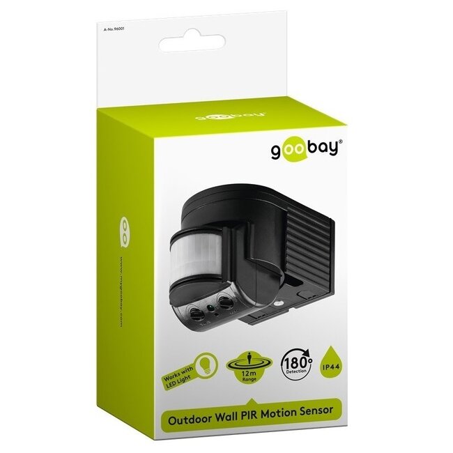 Goobay PIR-Bewegungsmelder Außen (IP44) - 12m Reichweite - Wandmontage / Schwarz