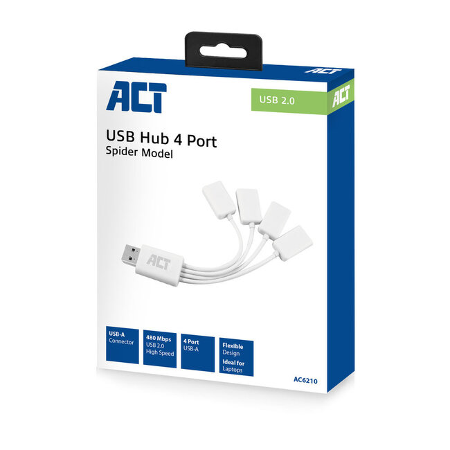 ACT flexibler USB-Hub mit 4 Ports - USB 2.0 - busbetrieben / weiß - 0,10 m
