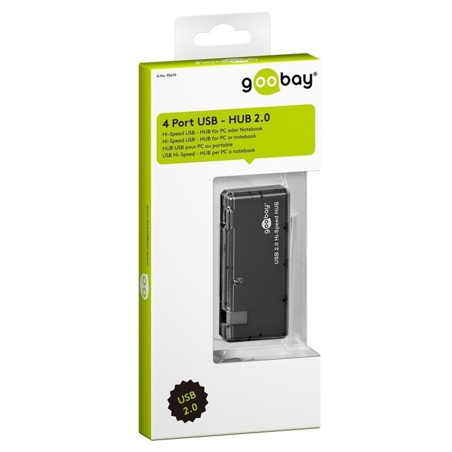 Goobay USB 2.0 Hub 4 Ports - Bus-powered - Schwarz - 0,40 m