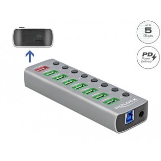 DeLOCK DeLOCK USB-Hub 7+2 Ports mit Ein/Aus-Schaltern - USB3.0 / PD 27W - Externes 12V Netzteil / Grau - 0,80 m