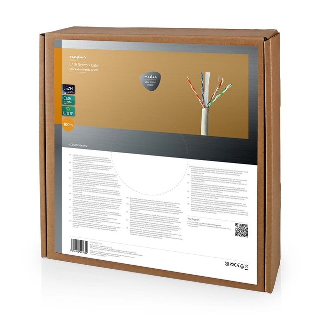 Nedis U/UTP CAT6 Gigabit Netzwerkkabel mit Massivleitern - AWG23 - LSZH / Grau - 100 Meter