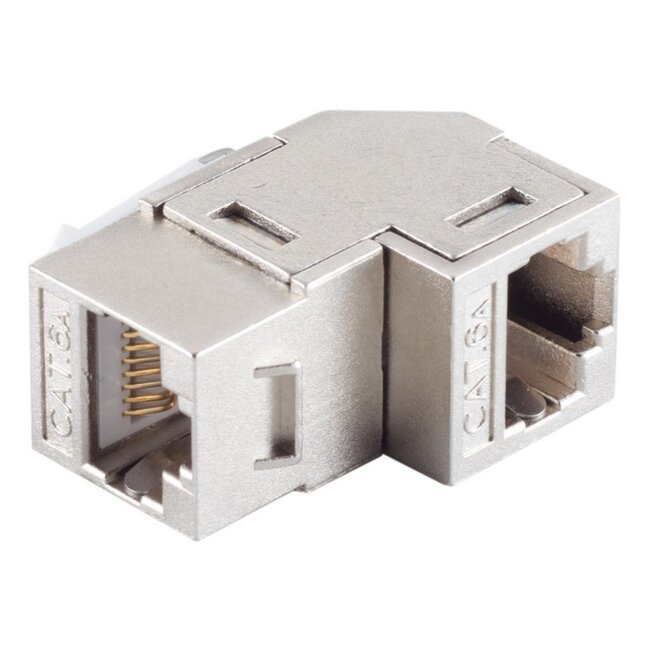 STP CAT6a 10G Keystone Modul RJ45 - RJ45 90° Winkel / Zinkdruckguss