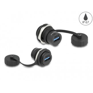 DeLOCK USB 3.0 Einbaubuchse mit Schutzkappe - IP67 - Schwarz