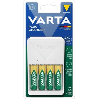 Varta Varta Easy Plug Ladegerät für AA/AAA Batterien mit 4x AA 2100 mAh Weiß