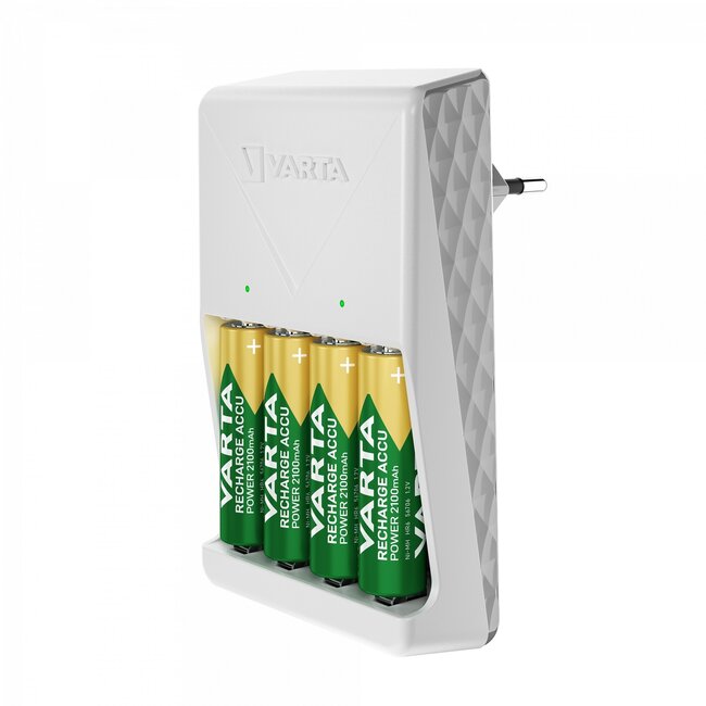 Varta Easy Plug Ladegerät für AA/AAA Batterien mit 4x AA 2100 mAh Weiß